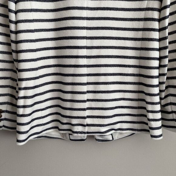 Loft Knit Blazer Jacket Womens Size 8 White Navy Striped Office Business Classic - Picture 9 of 11